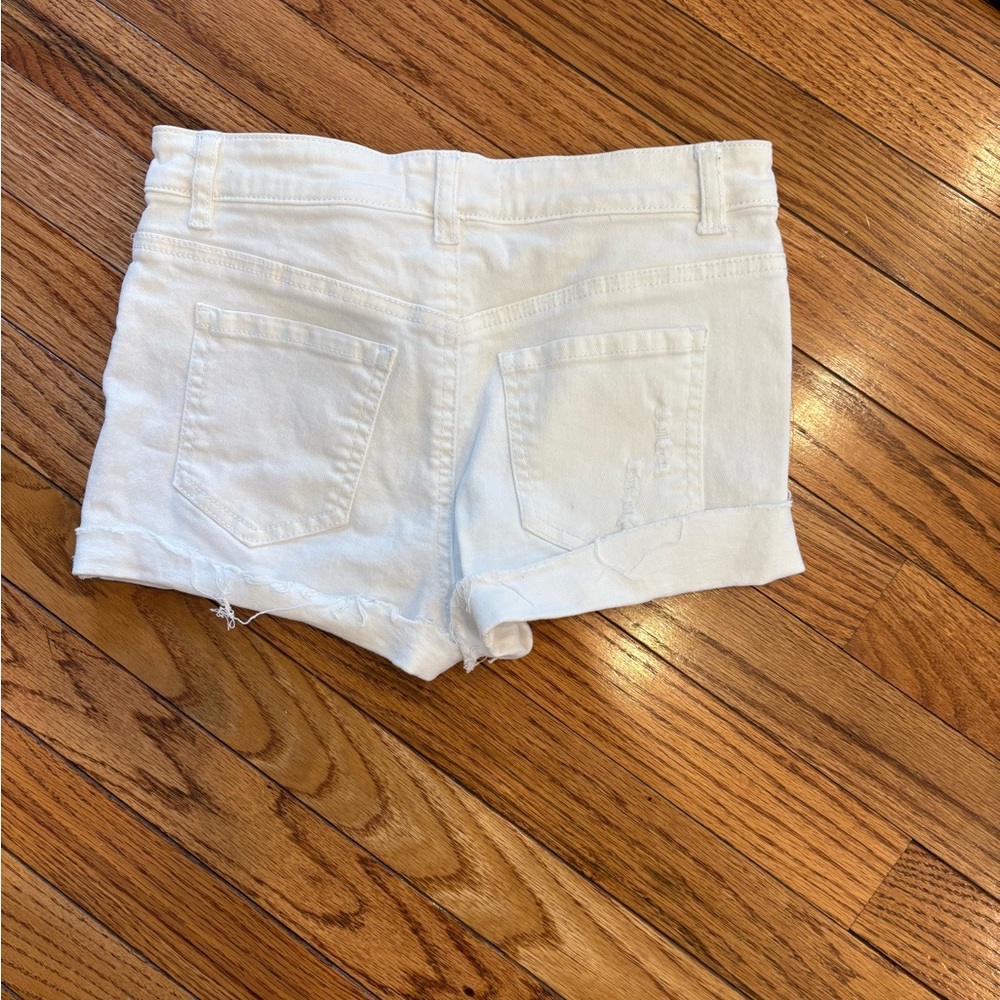 White Denim Cut-Off Shorts with Frayed Hem